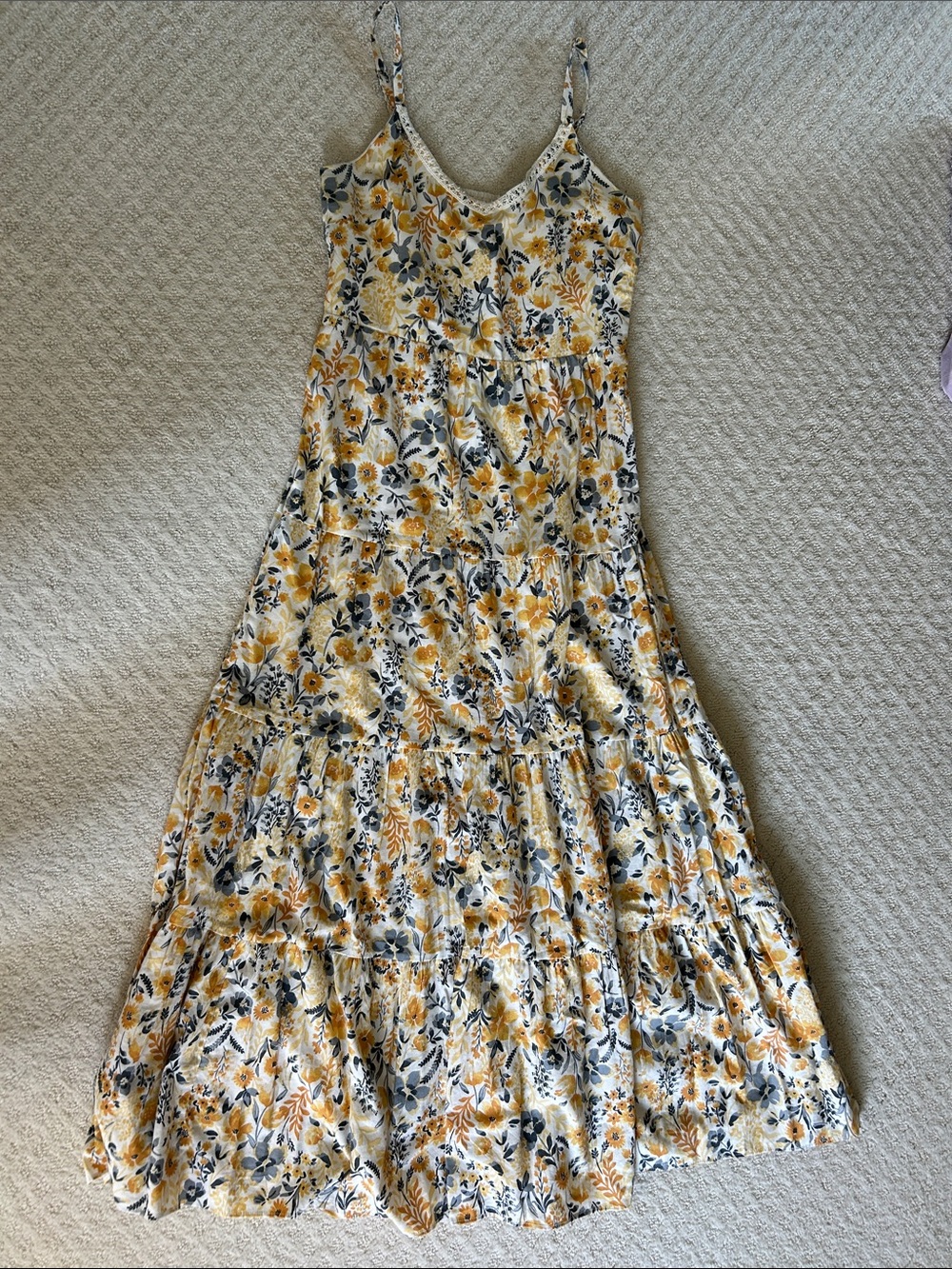 Joie Yellow and Navy Floral Tiered Maxi Dress